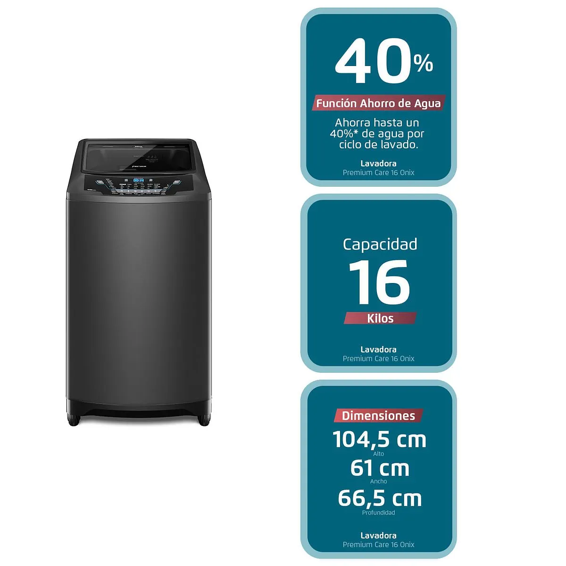 LAVADORA AUTOMÁTICA FENSA 16KG CARGA SUPERIOR AHORRO DE AGUA PREMIUM CARE 16 ONIX 15