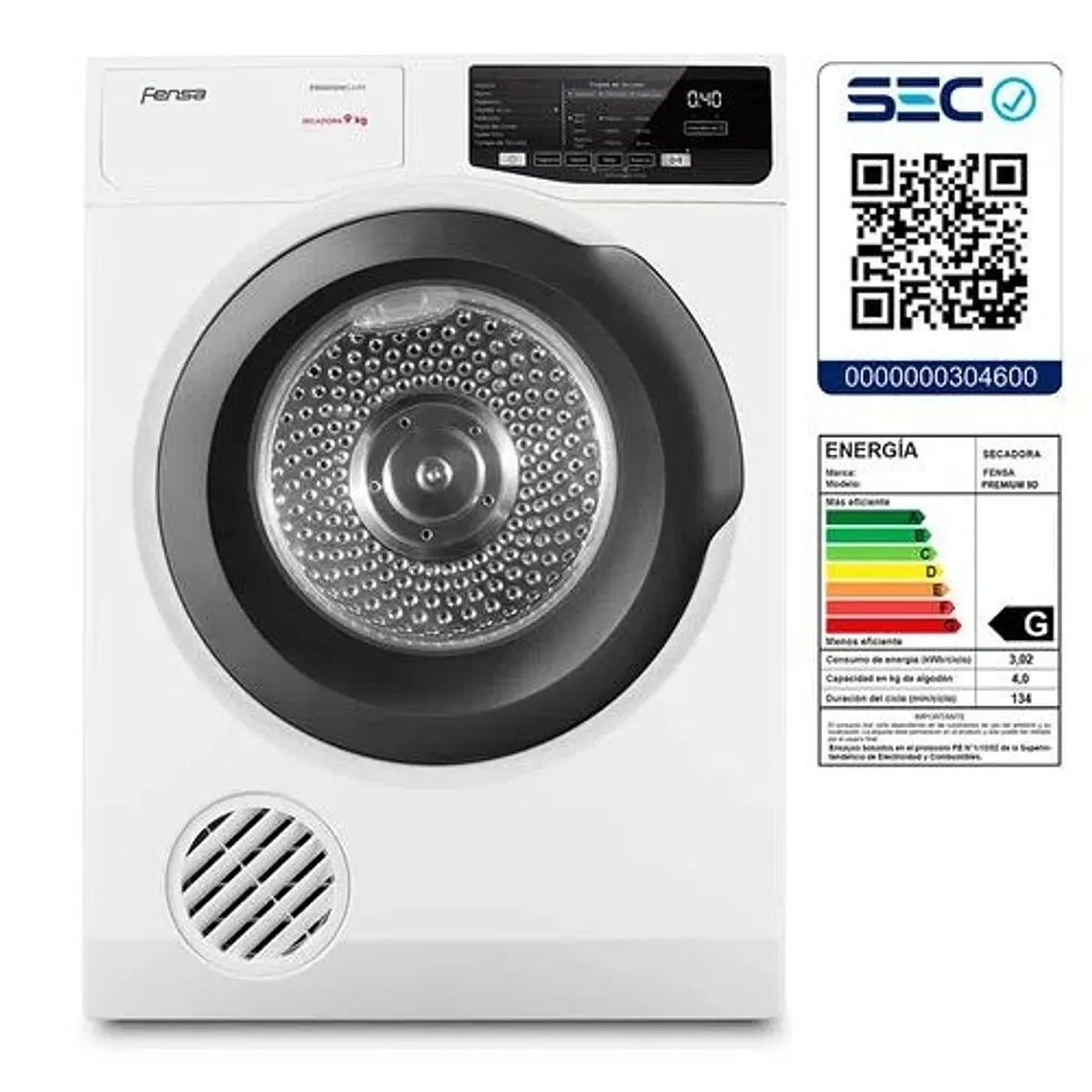 SECADORA DE ROPA FENSA 9KG CARGA FRONTAL PREMIUM CARE 9D BLANCA 7