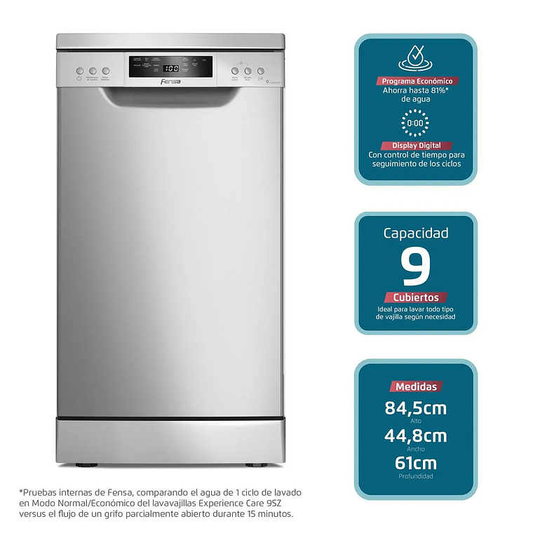 LAVAVAJILLAS 9 CUBIERTOS FENSA EXPERIENCE PROGRAMA ECONÓMICO Y PANEL DIGITAL 9SZ INOX 6