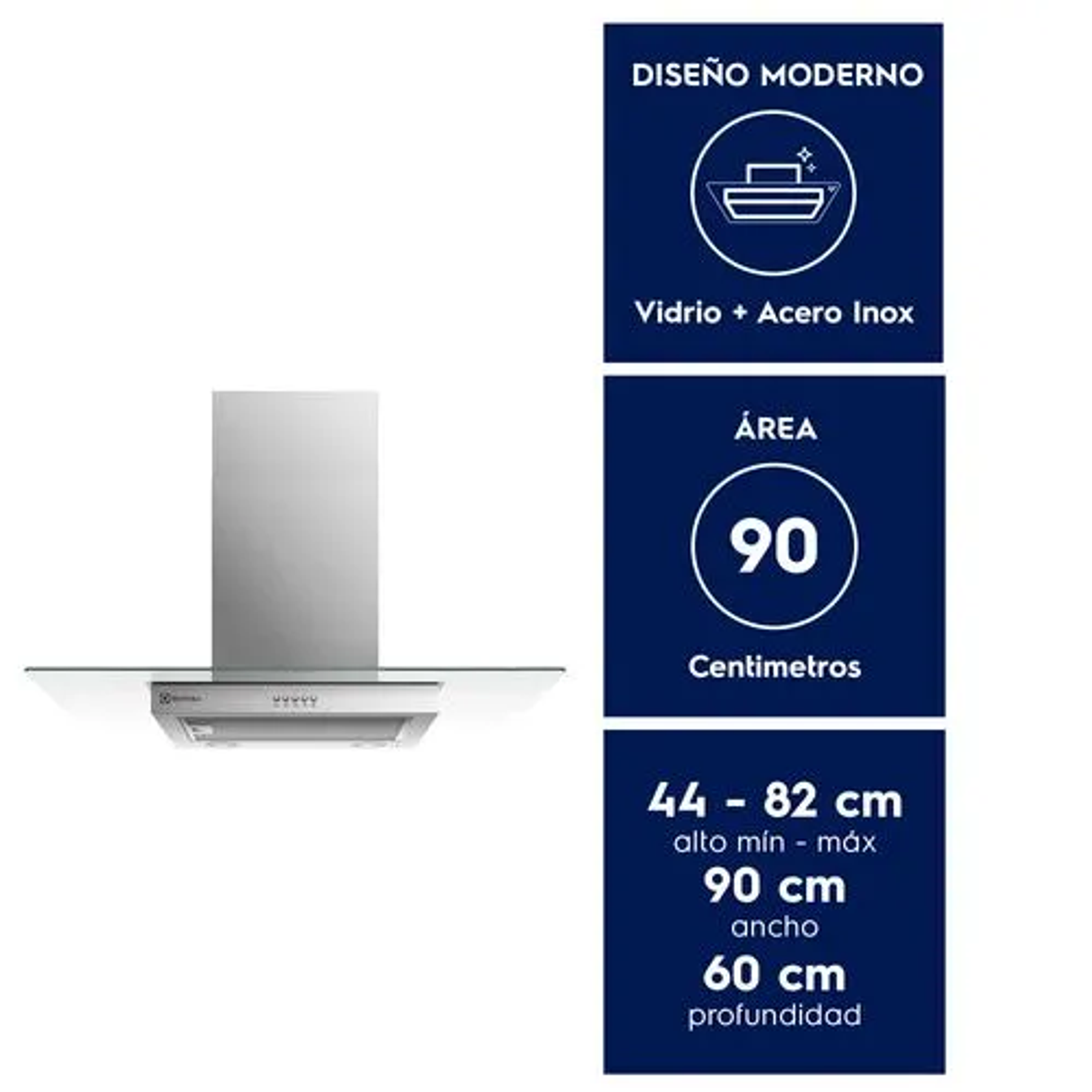 CAMPANA COCINA PARED ELECTROLUX DECORATIVA 90CM EFFICIENT LUZ LED CE9VX INOX