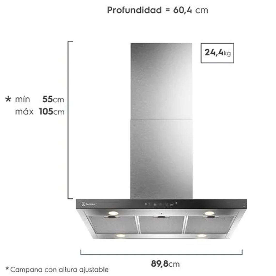 CAMPANA COCINA EXTRACTORA ELECTROLUX DECORATIVA ISLA 90CM TIMER Y PANEL TOUCH CE9IF INOX 4