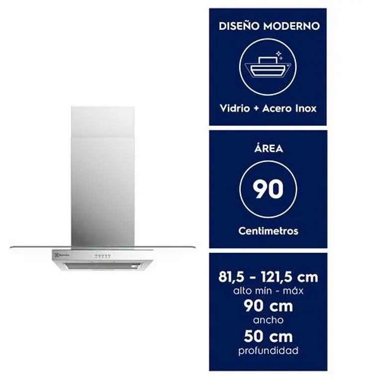 CAMPANA COCINA ISLA ELECTROLUX DECORATIVA 90CM EFFICIENT LUZ LED CE9IX INOX 3