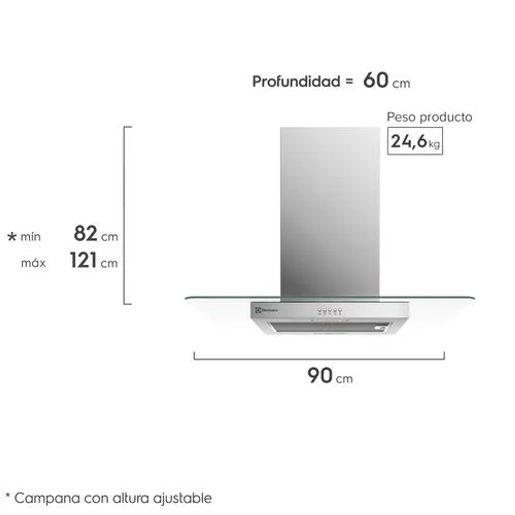 CAMPANA COCINA ISLA ELECTROLUX DECORATIVA 90CM EFFICIENT LUZ LED CE9IX INOX