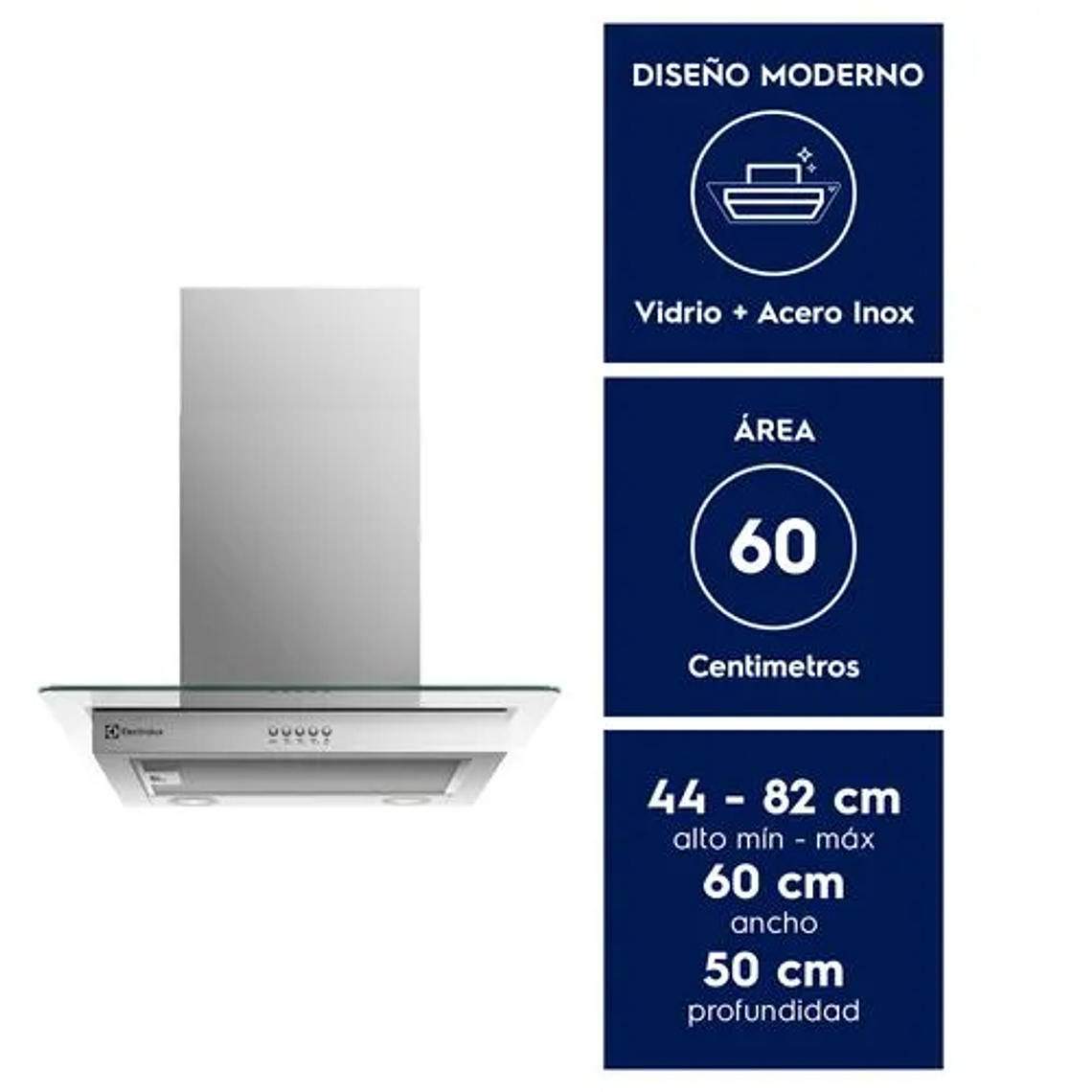 CAMPANA COCINA PARED ELECTROLUX DECORATIVA 60CM EFFICIENT LUZ LED CE6VX INOX 2