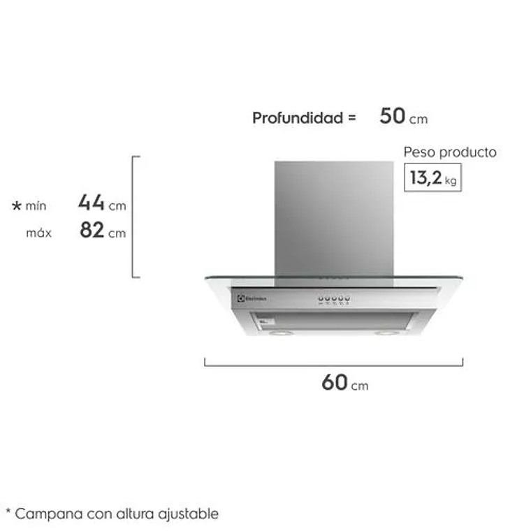 CAMPANA COCINA PARED ELECTROLUX DECORATIVA 60CM EFFICIENT LUZ LED CE6VX INOX 8