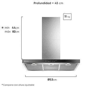 CAMPANA COCINA EXTRACTORA ELECTROLUX DECORATIVA PARED 90CM TIMER Y PANEL TOUCH CE9TF INOX