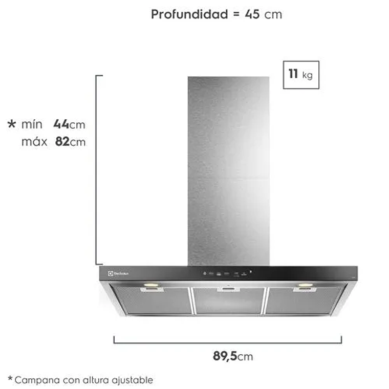 CAMPANA COCINA EXTRACTORA ELECTROLUX DECORATIVA PARED 90CM TIMER Y PANEL TOUCH CE9TF INOX 2