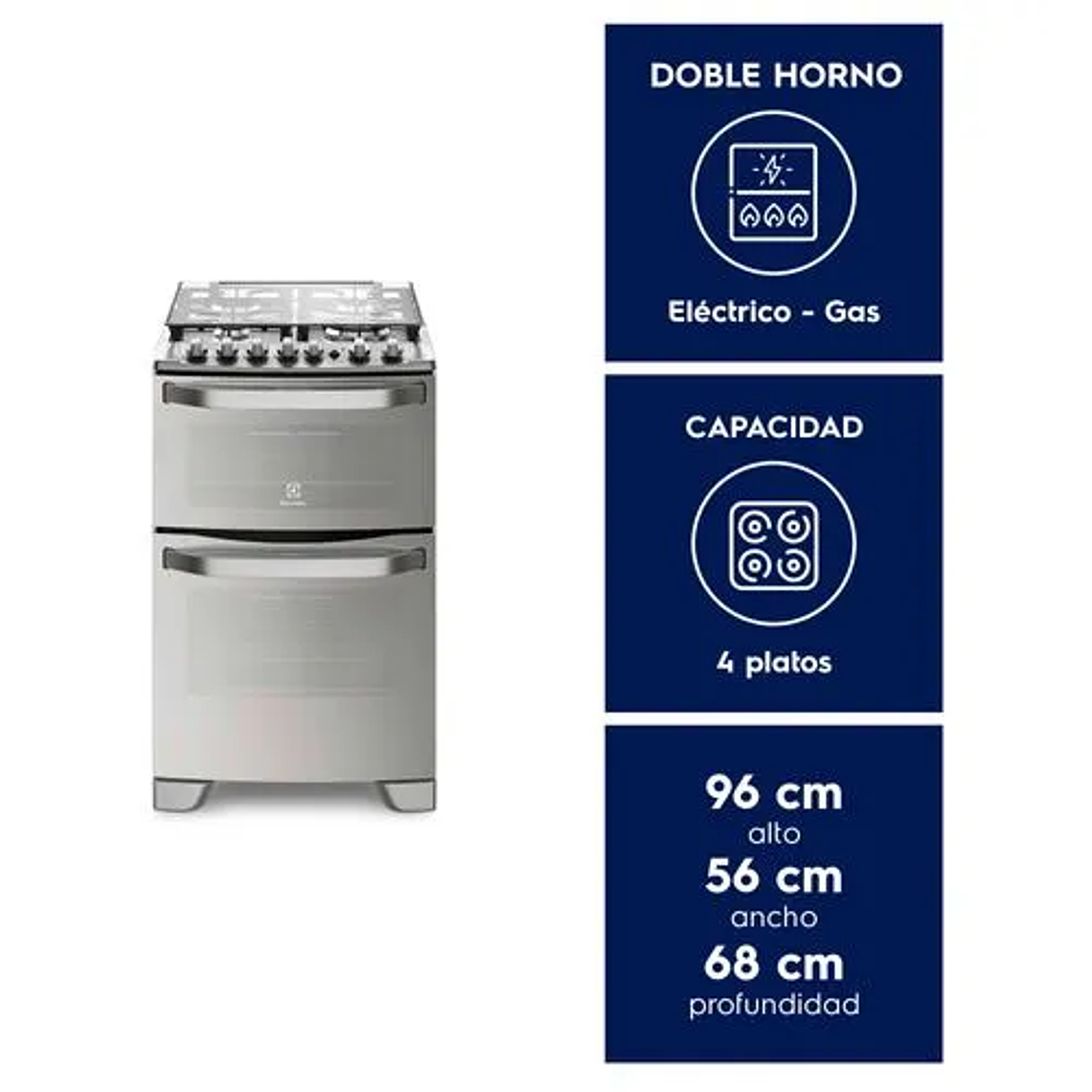 COCINA A GAS 4 PLATOS ELECTROLUX EXPERIENCE DOBLE HORNO Y TRIPLE LLAMA 56DXA INOX 2