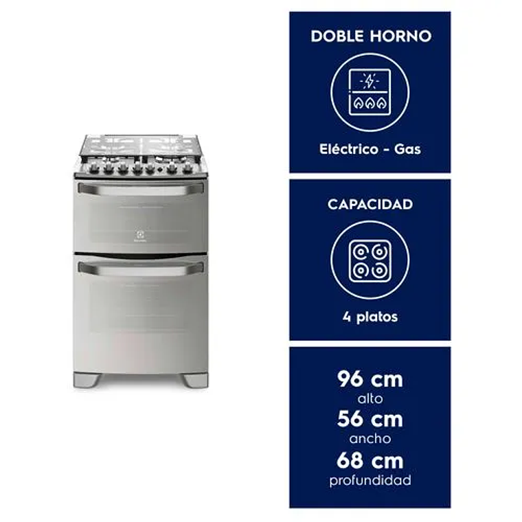 COCINA A GAS 4 PLATOS ELECTROLUX EXPERIENCE DOBLE HORNO Y TRIPLE LLAMA 56DXA INOX 2