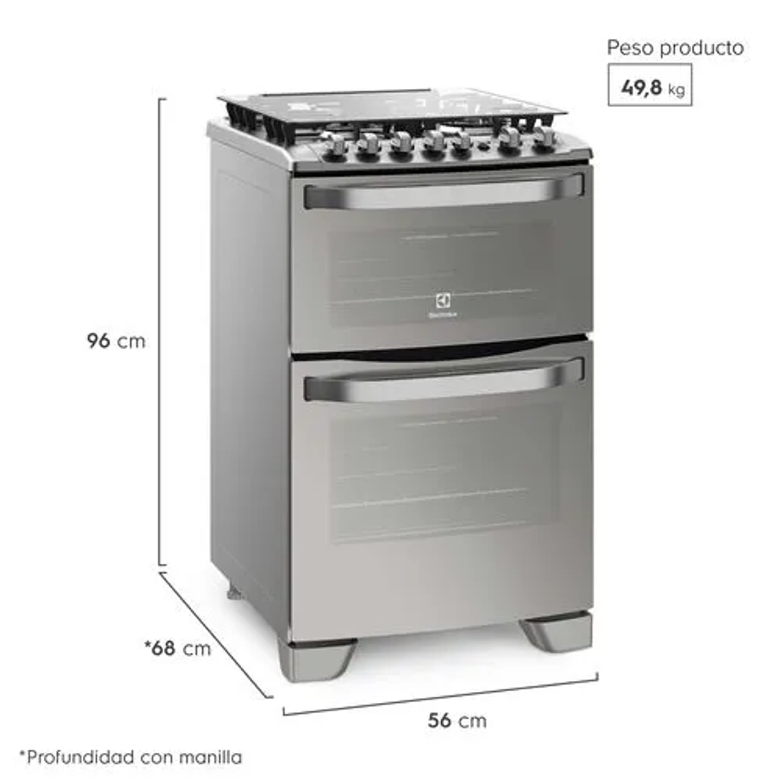 COCINA A GAS 4 PLATOS ELECTROLUX EXPERIENCE DOBLE HORNO Y TRIPLE LLAMA 56DXA INOX 4