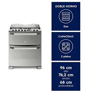 COCINA A GAS 5 PLATOS ELECTROLUX EXPERIENCE DOBLE HORNO Y TIMER DIGITAL 76DXA INOX