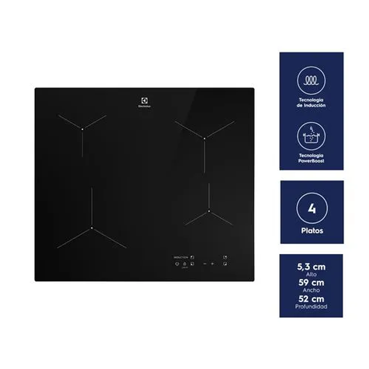 ENCIMERA A INDUCCIÓN 4 PLATOS ELECTROLUX VITROCERÁMICA Y POWERBOOST IE6LP NEGRA 2