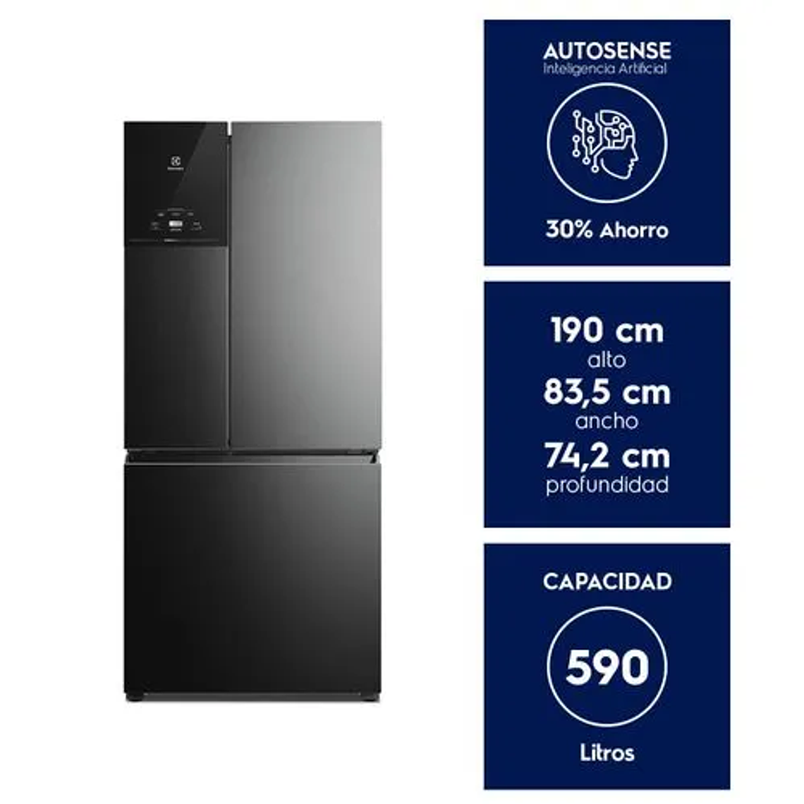 REFRIGERADOR ELECTROLUX 590L NO FROST 3 PUERTAS INVERTER AUTOSENSE LESSWASTE IM8B NEGRO 2