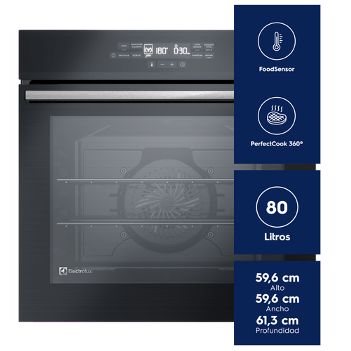 HORNO EMPOTRABLE ELÉCTRICO ELECTROLUX 80 L DIGITAL Y FOODSENSOR OE8EF NEGRO 3