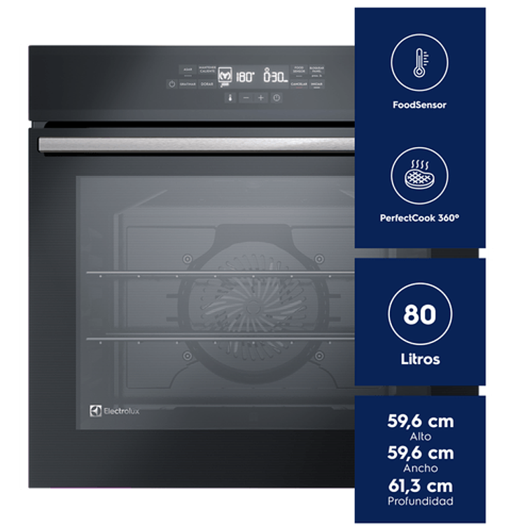 HORNO EMPOTRABLE ELÉCTRICO ELECTROLUX 80 L DIGITAL Y FOODSENSOR OE8EF NEGRO 3