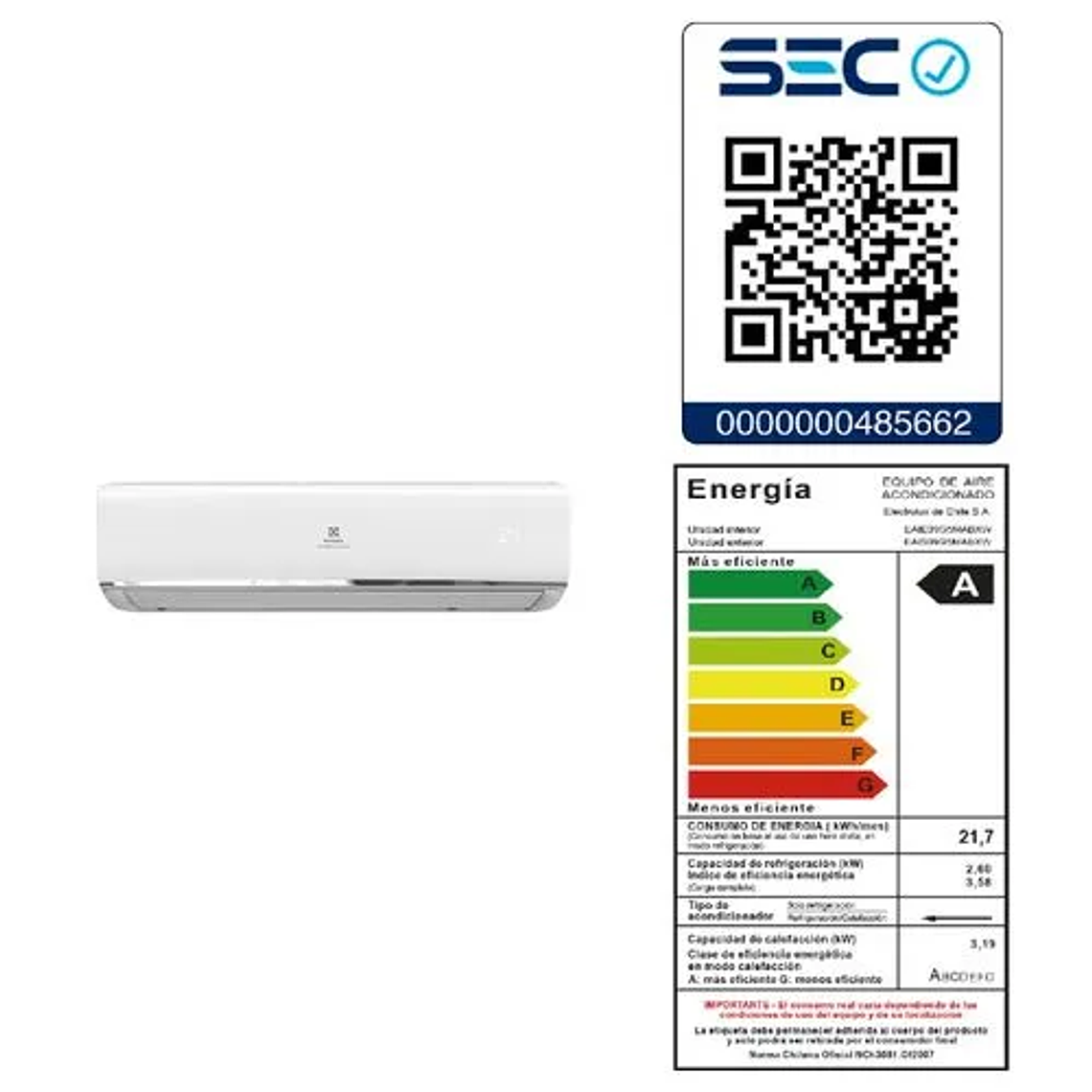 AIRE ACONDICIONADO ELECTROLUX INVERTER 9.000 BTUS FRÍO/CALOR EFFICIENT AUTO RESTART 15