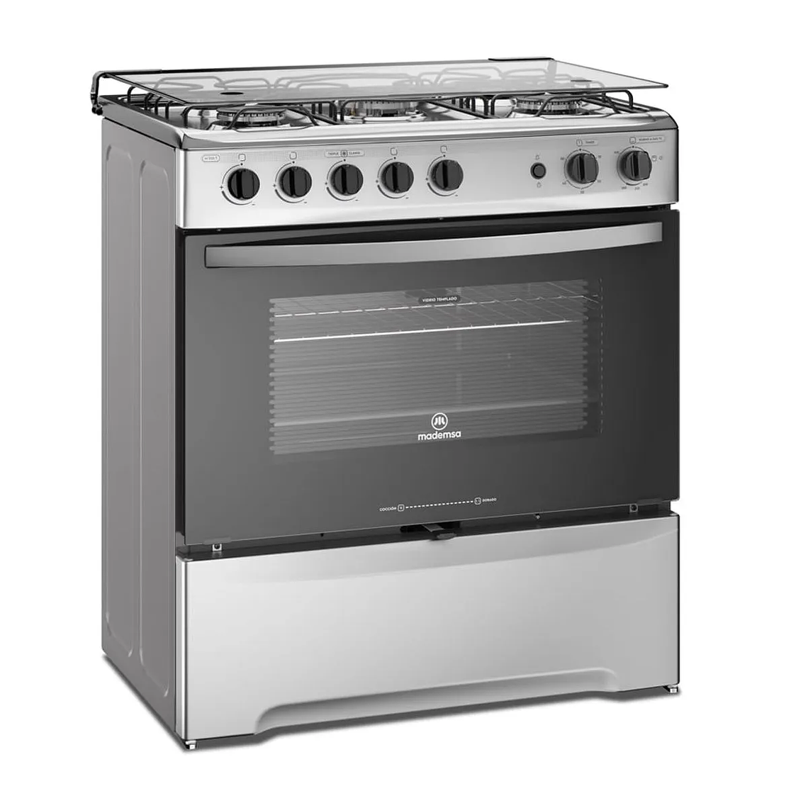 COCINA A GAS 5 PLATOS MADEMSA CON TRIPLE LLAMA Y GRILL ELÉCTRICO M 920 T INOX 7