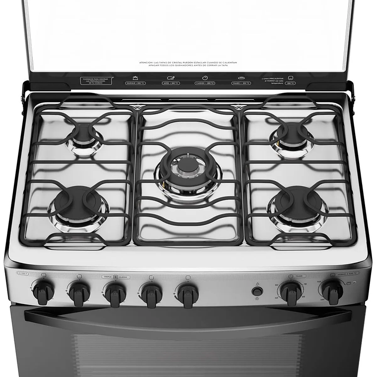 COCINA A GAS 5 PLATOS MADEMSA CON TRIPLE LLAMA Y GRILL ELÉCTRICO M 920 T INOX 3