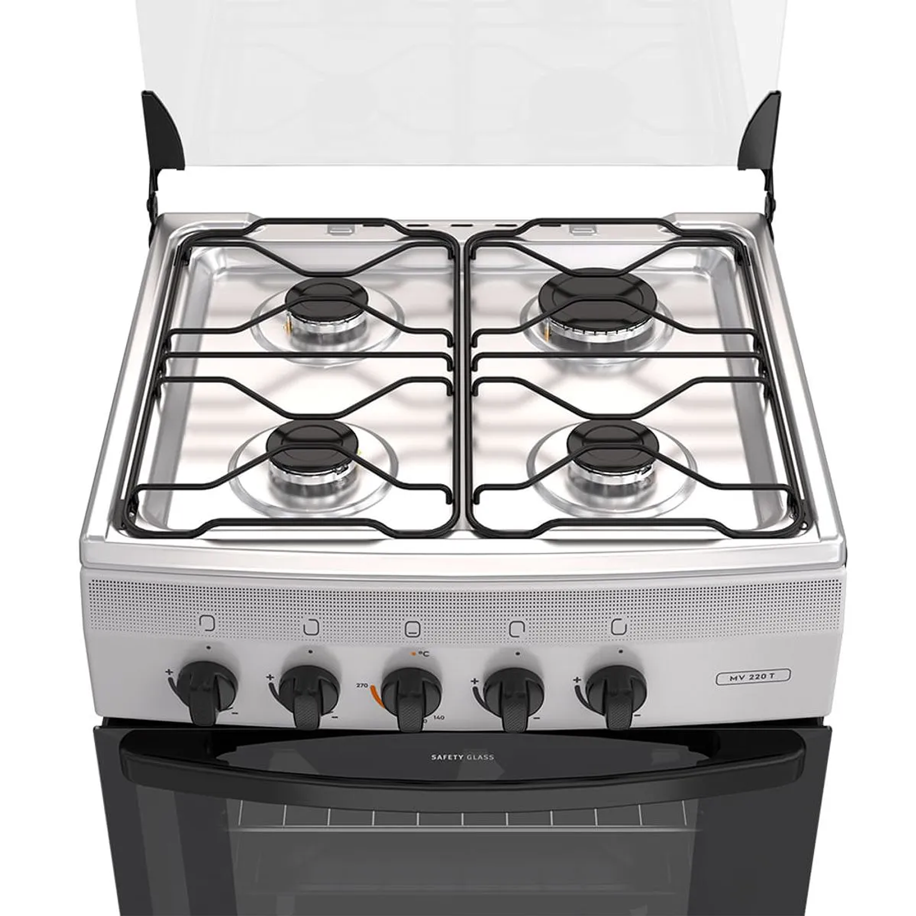 COCINA A GAS 4 PLATOS MADEMSA CON LIMPIAFÁCIL Y TAPA CUBIERTA MV 220 T INOX