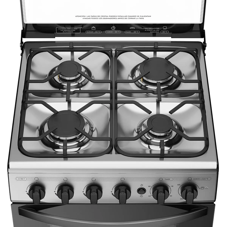 COCINA A GAS 4 PLATOS MADEMSA CON LIMPIAFÁCIL Y GRILL ELÉCTRICO M 785 T INOX 7