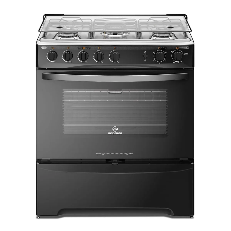 COCINA A GAS 5 PLATOS MADEMSA CON TRIPLE LLAMA Y GRILL ELÉCTRICO M 940 T NEGRA 1