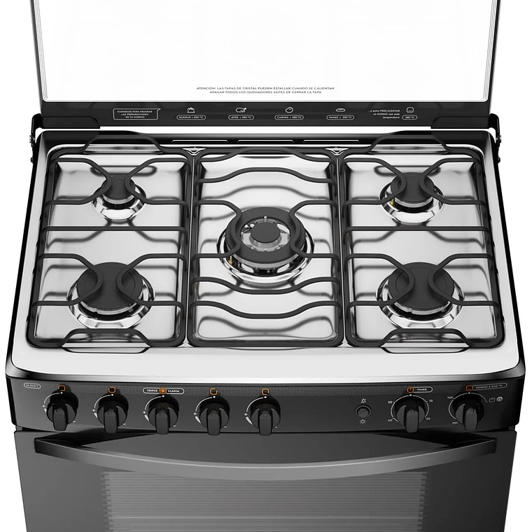 COCINA A GAS 5 PLATOS MADEMSA CON TRIPLE LLAMA Y GRILL ELÉCTRICO M 940 T NEGRA 8