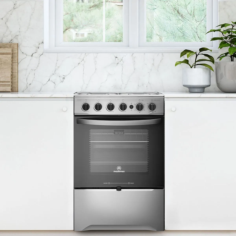 COCINA A GAS 4 PLATOS MADEMSA CON LIMPIAFÁCIL Y TIMER M 775 ST INOX 7