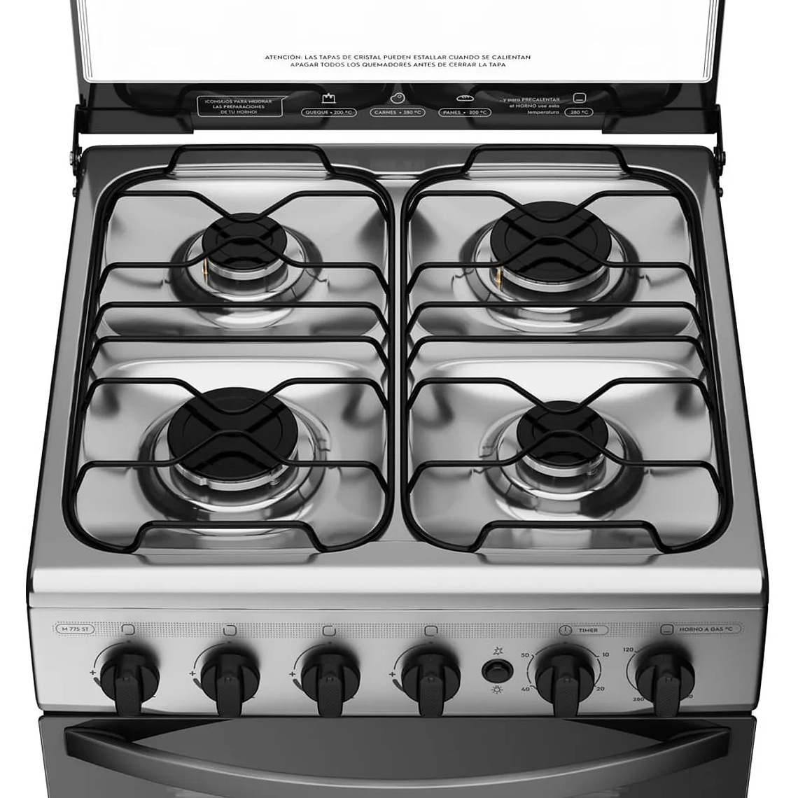 COCINA A GAS 4 PLATOS MADEMSA CON LIMPIAFÁCIL Y TIMER M 775 ST INOX 5