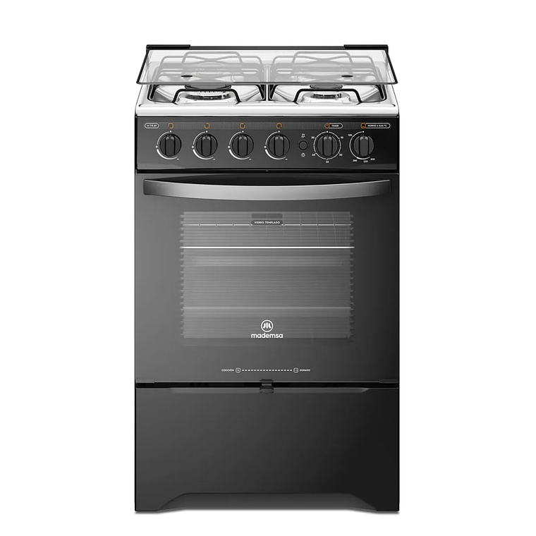 COCINA A GAS 4 PLATOS MADEMSA CON LIMPIAFÁCIL Y TIMER M 775 BT NEGRA 1