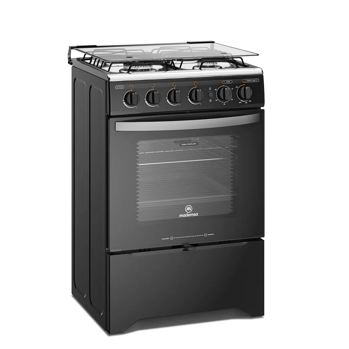 COCINA A GAS 4 PLATOS MADEMSA CON LIMPIAFÁCIL Y TIMER M 775 BT NEGRA 2
