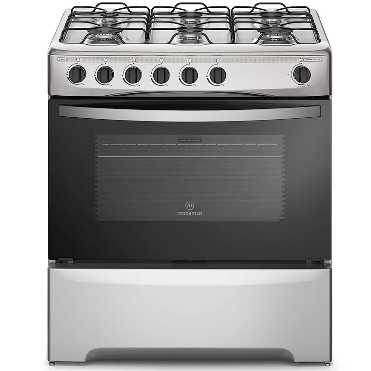 COCINA A GAS 6 PLATOS MADEMSA CON LIMPIAFÁCIL Y PARRILLAS DE ALAMBRÓN M 810 T INOX 1