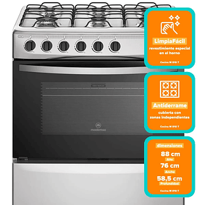 COCINA A GAS 6 PLATOS MADEMSA CON LIMPIAFÁCIL Y PARRILLAS DE ALAMBRÓN M 810 T INOX