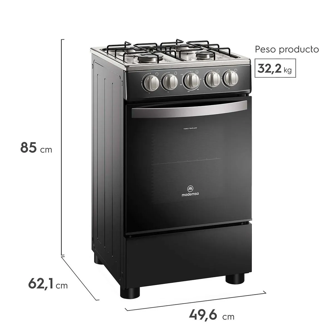 COCINA A GAS 4 PLATOS MADEMSA LIMPIAFÁCIL Y PARRILLAS DE ALAMBRÓN FM4IP NEGRA 4