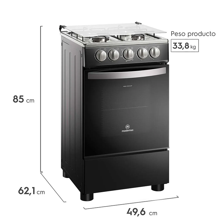 COCINA A GAS 4 PLATOS MADEMSA LIMPIAFÁCIL Y TAPA CUBIERTA VIDRIO FM4LP NEGRA 5