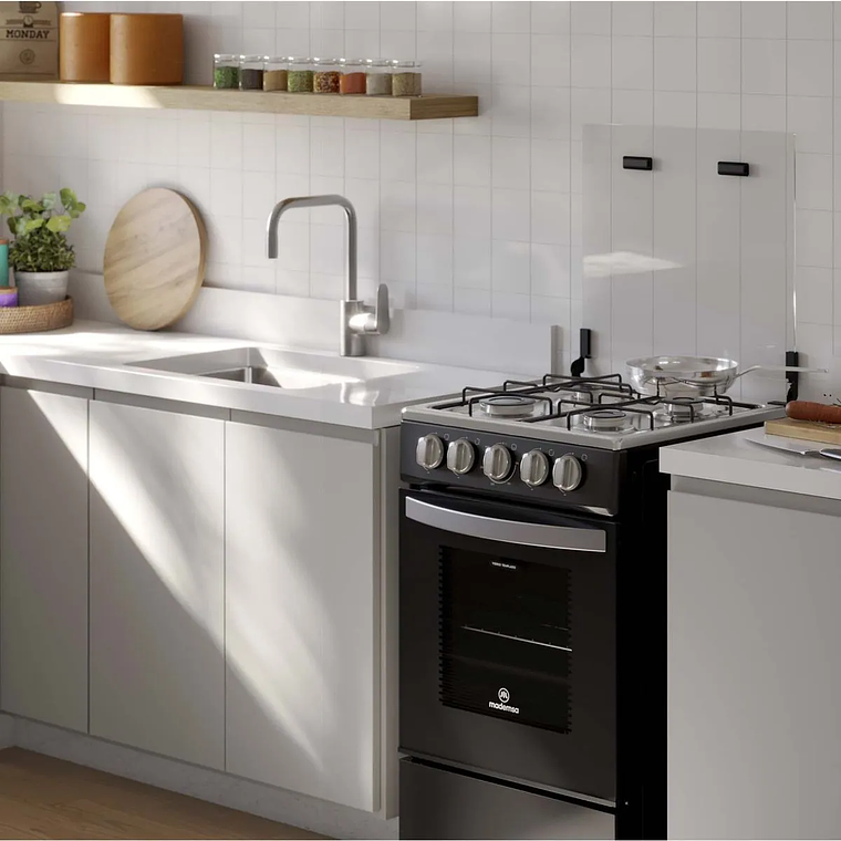 COCINA A GAS 4 PLATOS MADEMSA LIMPIAFÁCIL Y TAPA CUBIERTA VIDRIO FM4LP NEGRA 6