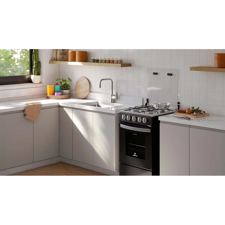 COCINA A GAS 4 PLATOS MADEMSA LIMPIAFÁCIL Y TAPA CUBIERTA VIDRIO FM4LP NEGRA 7