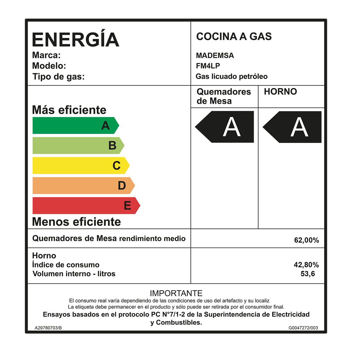 COCINA A GAS 4 PLATOS MADEMSA LIMPIAFÁCIL Y TAPA CUBIERTA VIDRIO FM4LP NEGRA 12