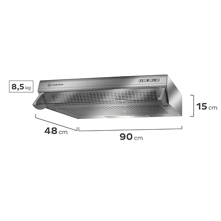 CAMPANA DE COCINA EXTRACTORA MADEMSA 90 CM DOUBLE FUNCTION MX U190 INOX