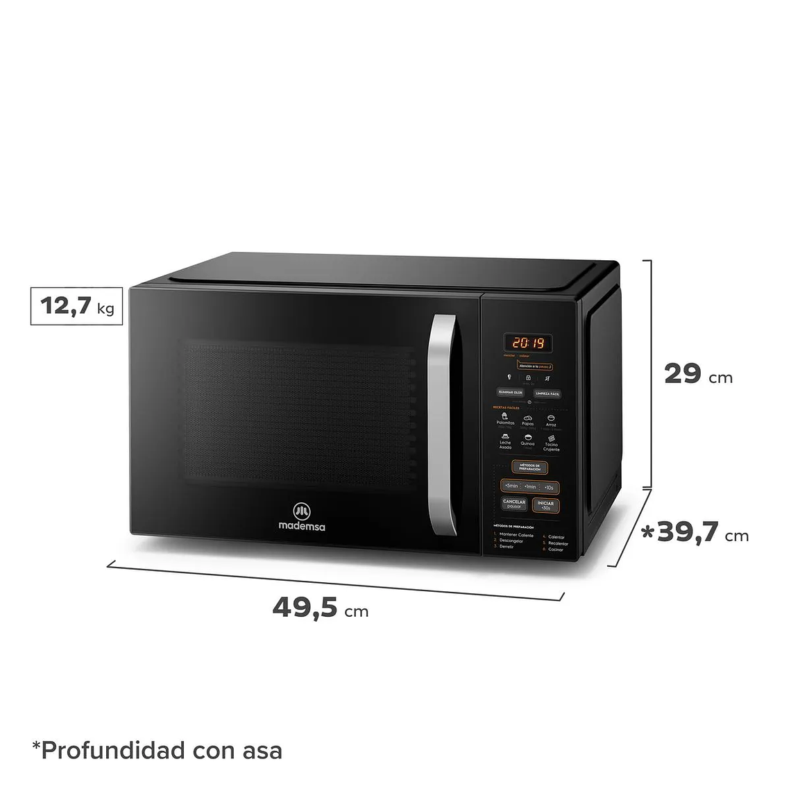 MICROONDAS MADEMSA 28 LITROS DIGITAL DESCONGELAMIENTO INTELIGENTE MM28FB NEGRO 3