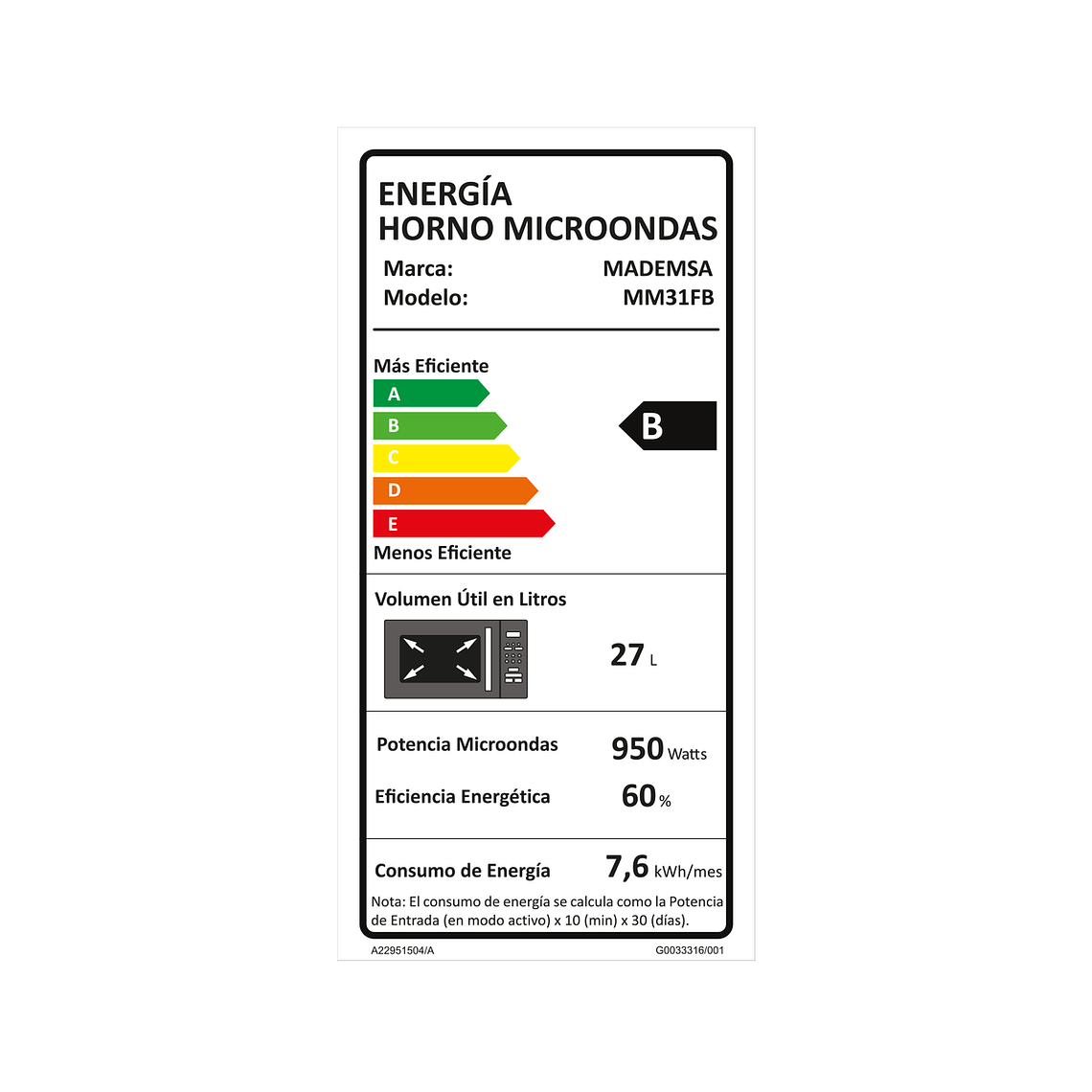 MICROONDAS MADEMSA 31 LITROS DIGITAL DESCONGELAMIENTO INTELIGENTE MM31FB NEGRO 8