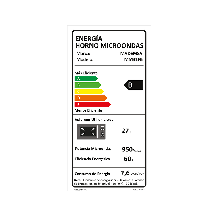 MICROONDAS MADEMSA 31 LITROS DIGITAL DESCONGELAMIENTO INTELIGENTE MM31FB NEGRO 8