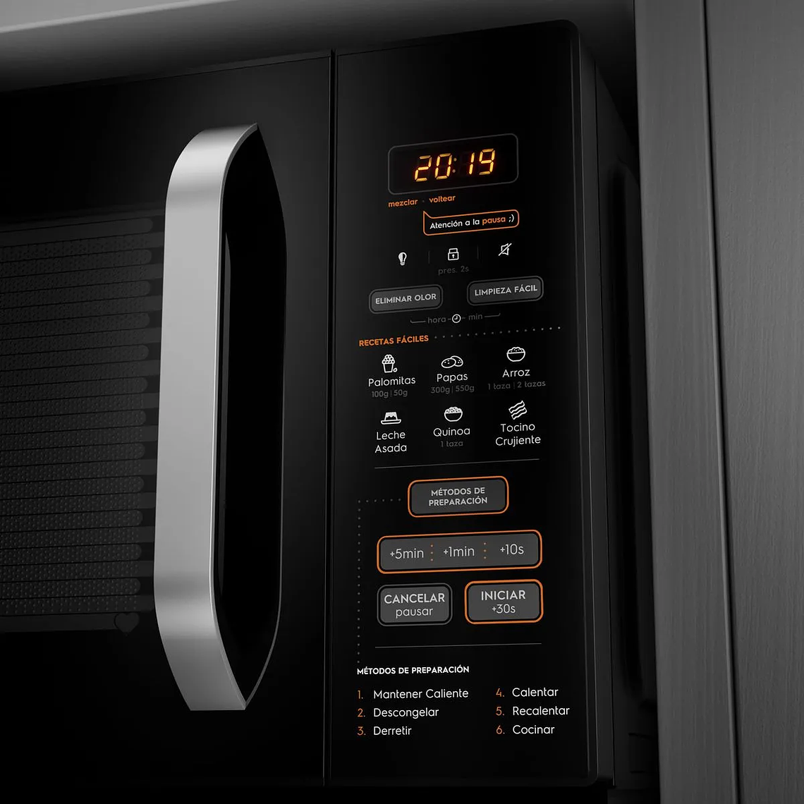 MICROONDAS MADEMSA 31 LITROS DIGITAL DESCONGELAMIENTO INTELIGENTE MM31FB NEGRO 7