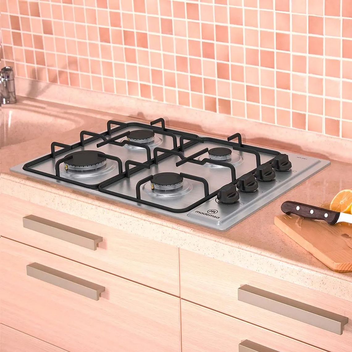 ENCIMERA A GAS 4 PLATOS MADEMSA ENCENDIDO ELÉCTRICO Y PARRILLA ESMALTADA MCE 435E T INOX 6