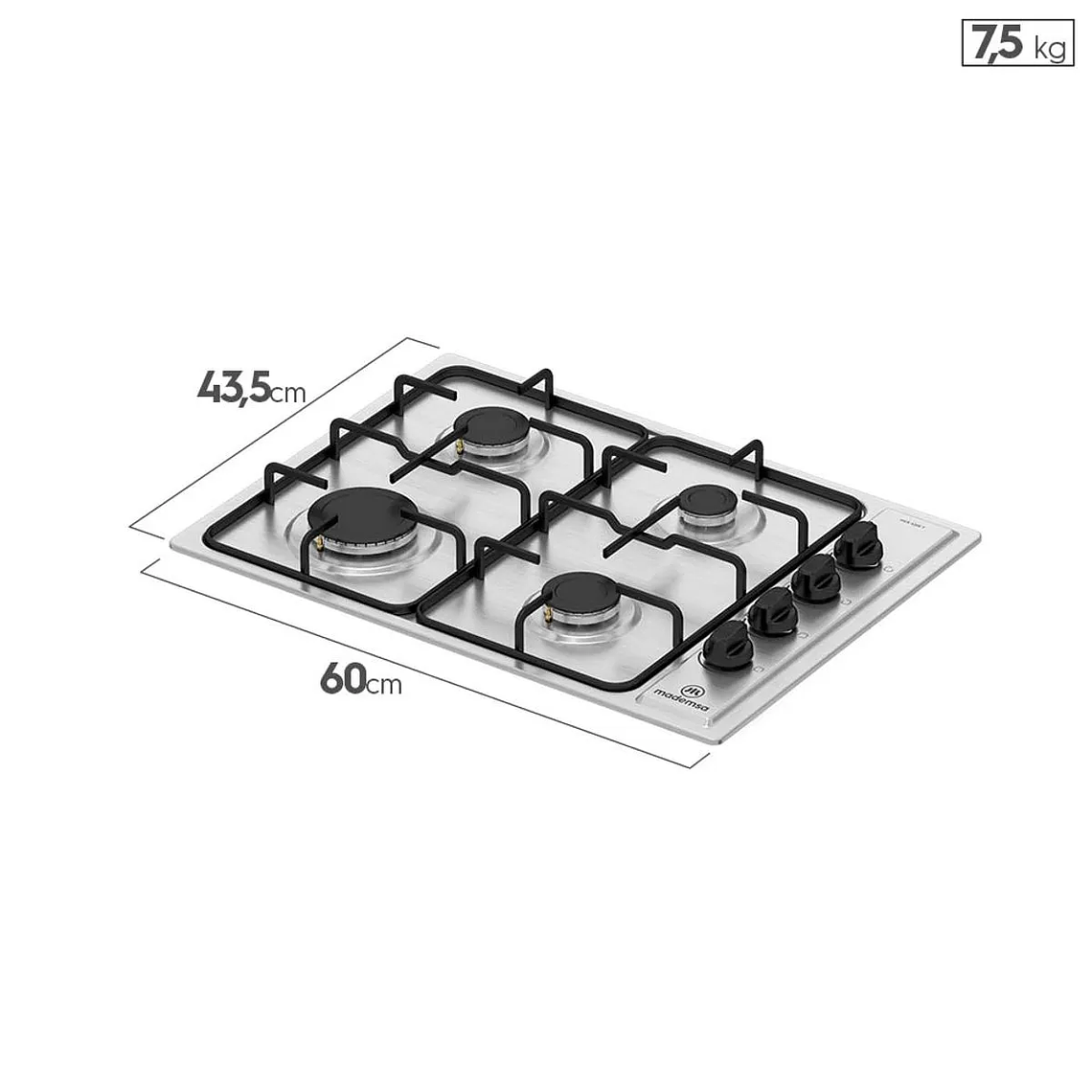 ENCIMERA A GAS 4 PLATOS MADEMSA ENCENDIDO ELÉCTRICO Y PARRILLA ESMALTADA MCE 435E T INOX 3
