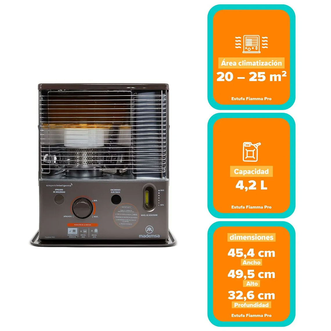 ESTUFA PARAFINA MECHA MADEMSA 4,2 LITROS 2,7 KW APAGADO INTELIGENTE FIAMMA PRO 2