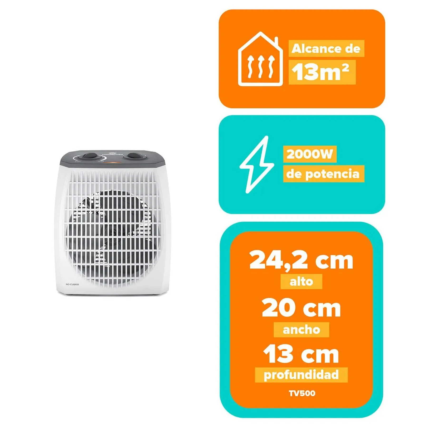 TERMOVENTILADOR MADEMSA 2000W 2 VELOCIDADES Y TERMOSTATO TV500 BLANCO
