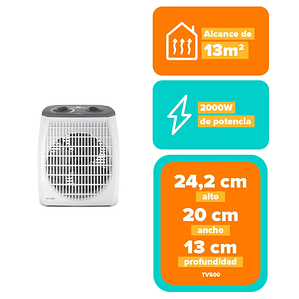 TERMOVENTILADOR MADEMSA 2000W 2 VELOCIDADES Y TERMOSTATO TV500 BLANCO