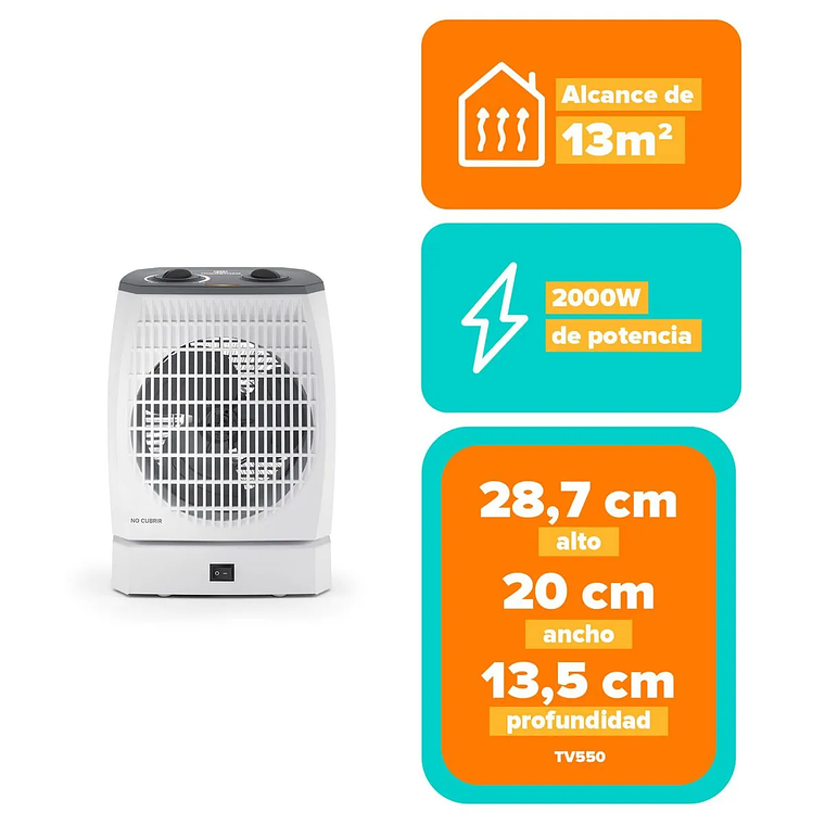 TERMOVENTILADOR MADEMSA 2000W Y TERMOSTATO TV550 BLANCO 2