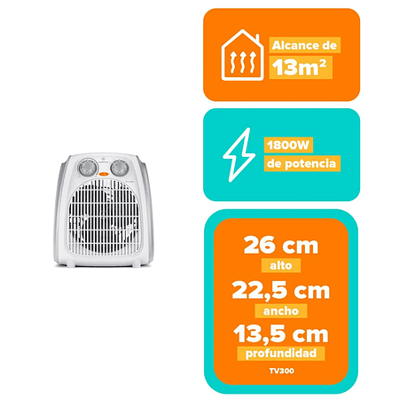 TERMOVENTILADOR MADEMSA 1800W 2 VELOCIDADES Y TERMOSTATO TV300 BLANCO