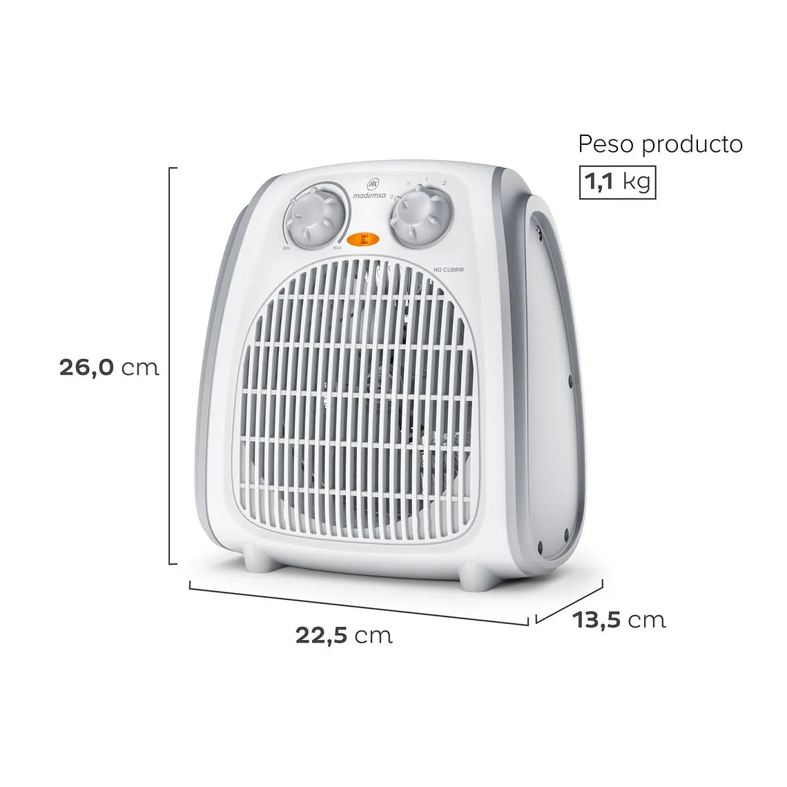 TERMOVENTILADOR MADEMSA 1800W 2 VELOCIDADES Y TERMOSTATO TV300 BLANCO 4